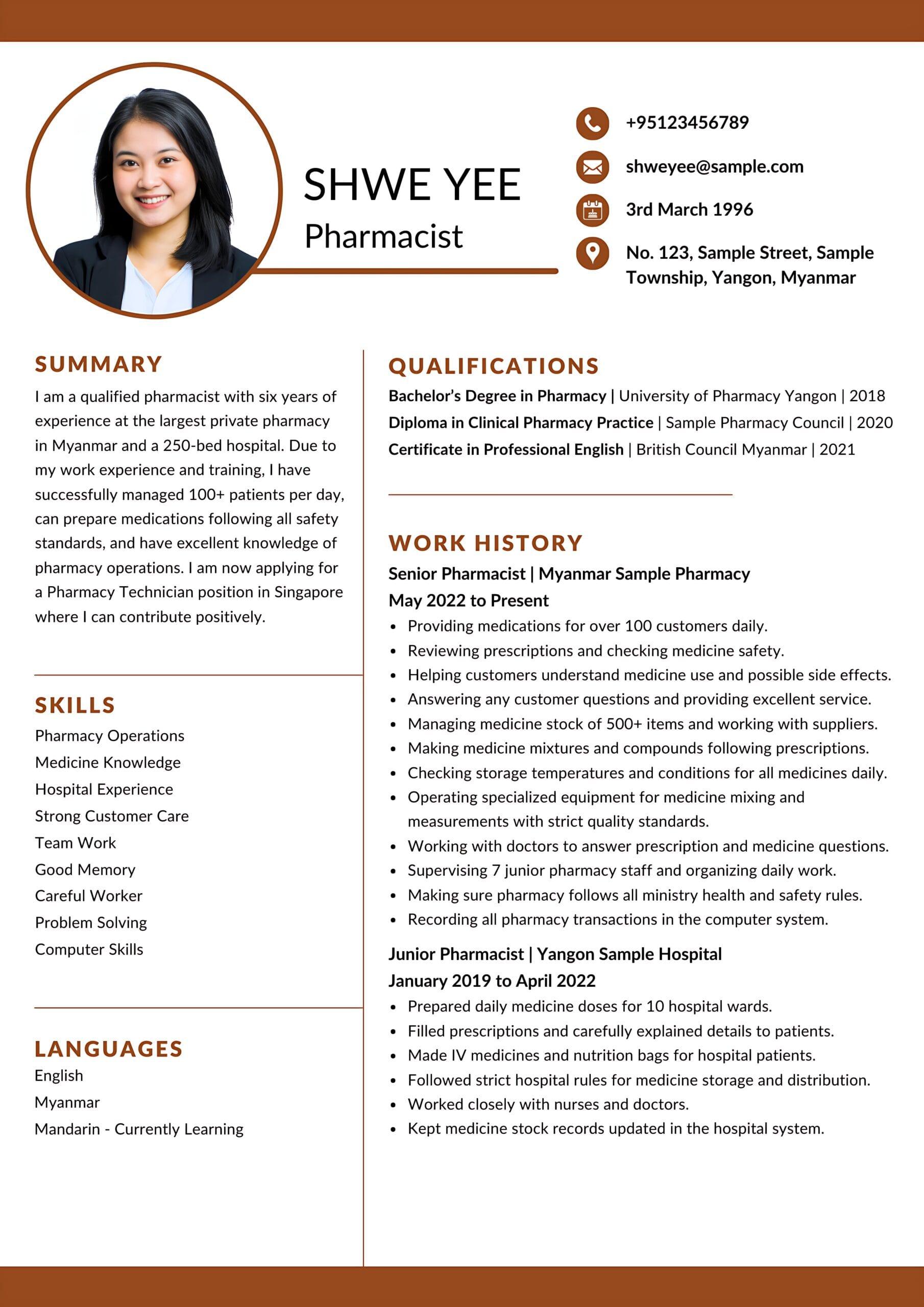 Professional CV sample 1